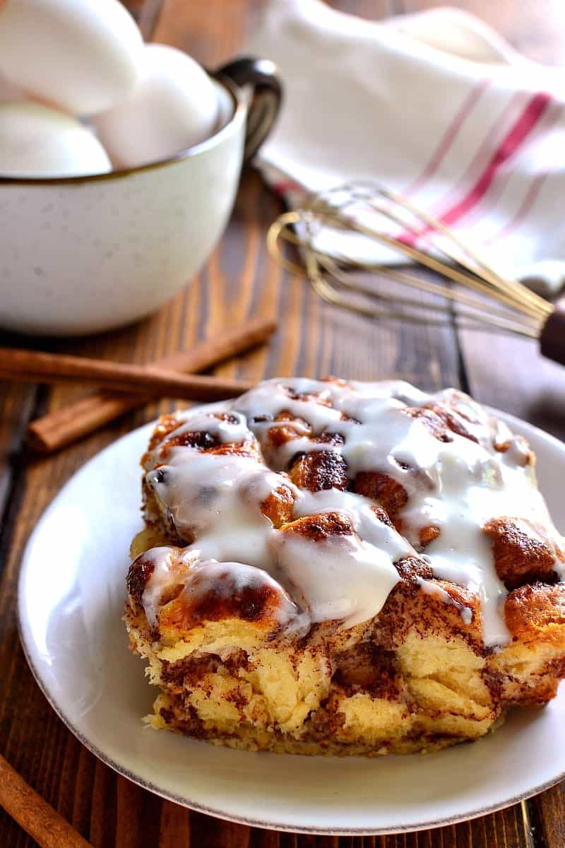 Cinnamon Roll French Toast Casserole takes cinnamon rolls to the next level in an ooey, gooey, delicious bake that's perfect for the holidays!