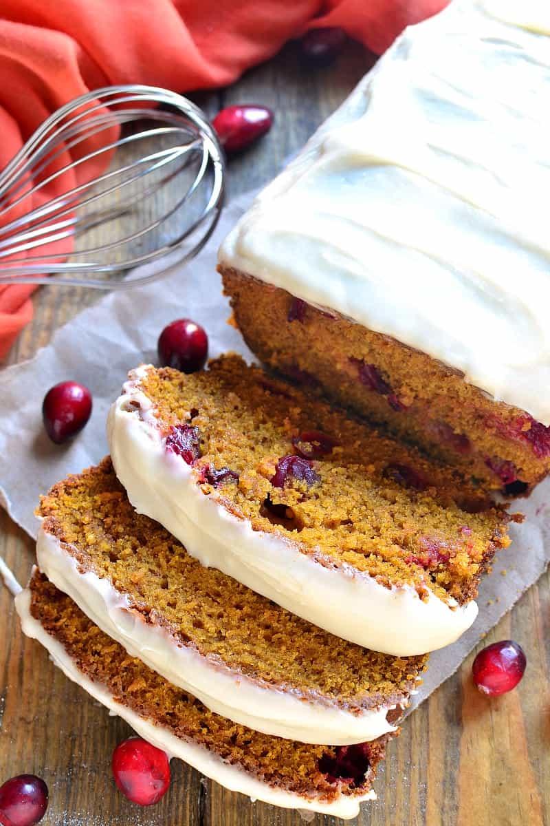 Cranberry pumpkin bread is the BEST pumpkin bread recipe, made better with the addition of fresh cranberries and sweet cream cheese icing! The perfect dessert or brunch recipe for your holiday table!