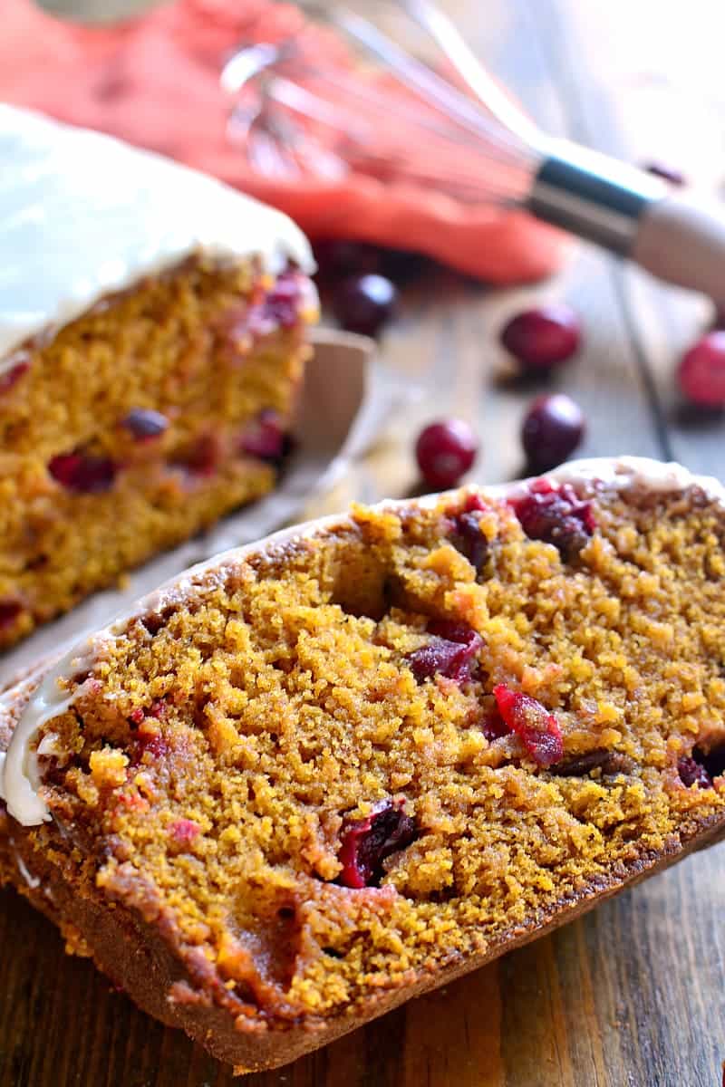 The BEST Pumpkin Bread....made even better with the addition of fresh cranberries and sweet cream cheese icing! The perfect addition to your holiday table!