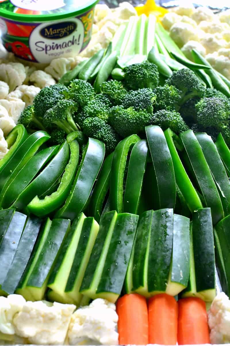 This Holiday Veggie Tray comes together quickly with just a handful of fresh vegetables and Marzetti Veggie Dips! Perfect for holiday parties and sure to be a hit!