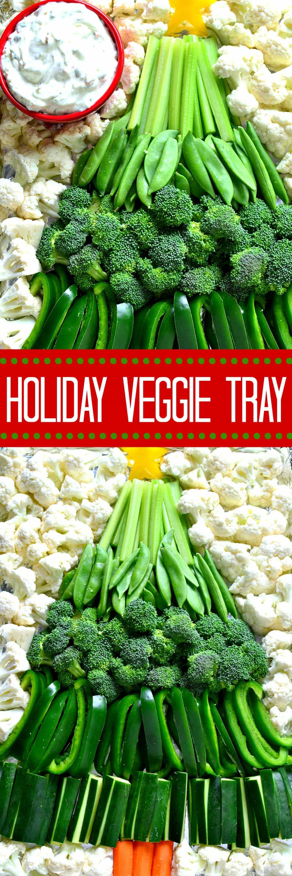 This Holiday Veggie Tray comes together quickly with just a handful of fresh vegetables and Marzetti Veggie Dips! Perfect for holiday parties and sure to be a hit!