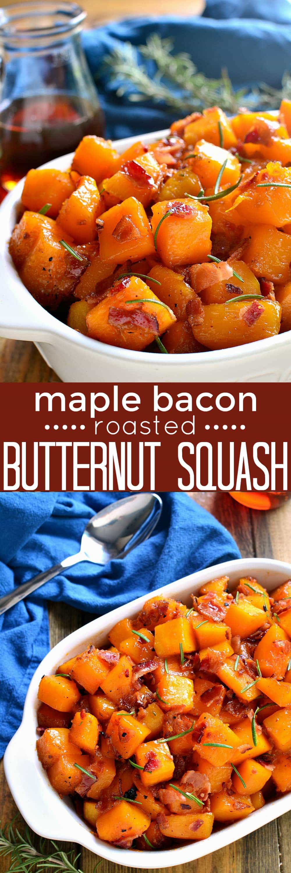 This Maple Bacon Roasted Butternut Squash is sweetened with real maple syrup and mixed with crispy bacon. The perfect addition to your holiday menu....guaranteed to become a new favorite!