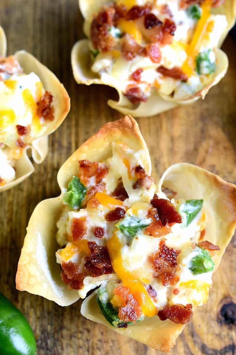 Jalapeno Wonton Cups on wooden table