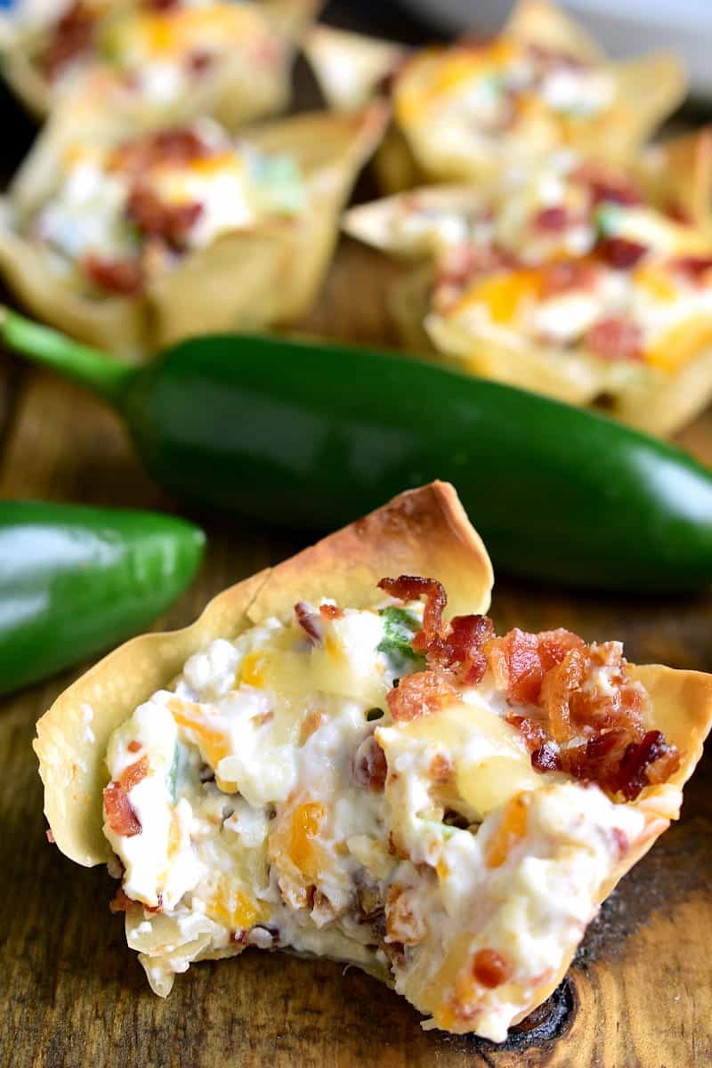 Jalapeno Popper Wonton Cups with bite taken