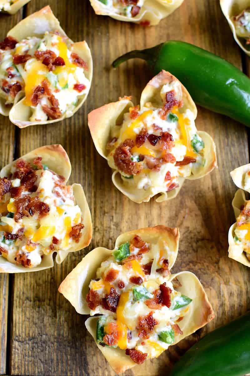 Overhead of Jalapeno Popper Wonton Cups