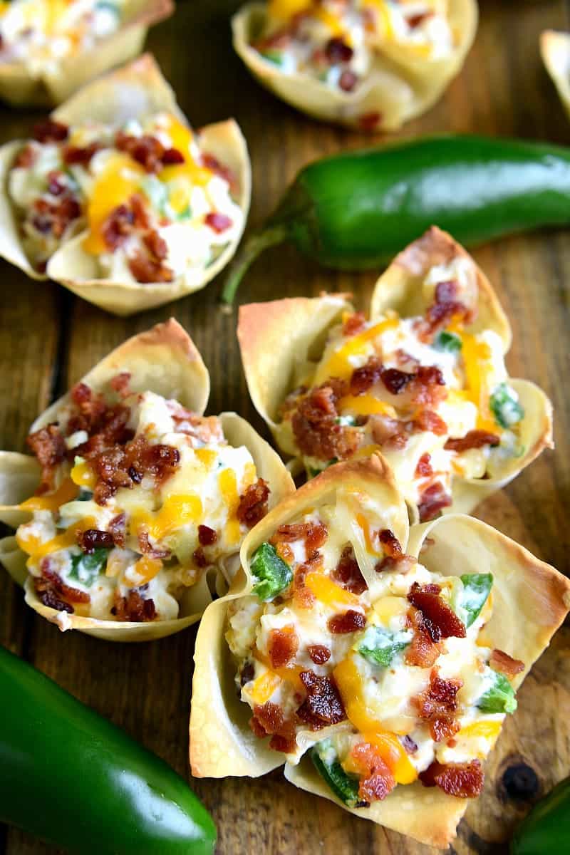 Jalapeno Popper Wonton Cups with fresh jalapeños 