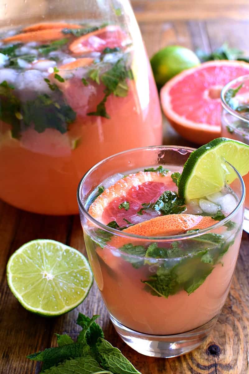 Grapefruit Mojitos are a delicious twist on a classic mojito. These easy mojitos combine grapefruit juice, lime juice, mint, and rum in a refreshing drink