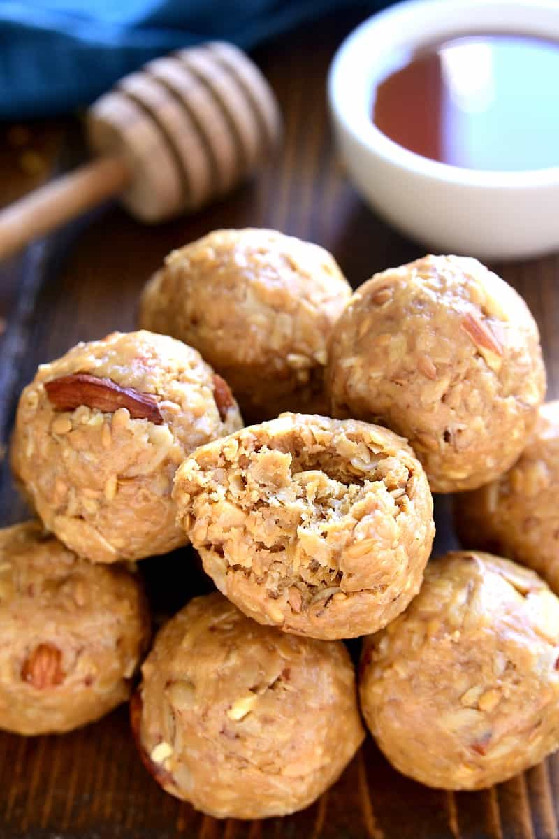 These Honey Almond Energy Bites are packed with the BEST flavors and perfect for snacking! They're a little bit salty, a little bit sweet, and guaranteed to give you the energy boost you need!