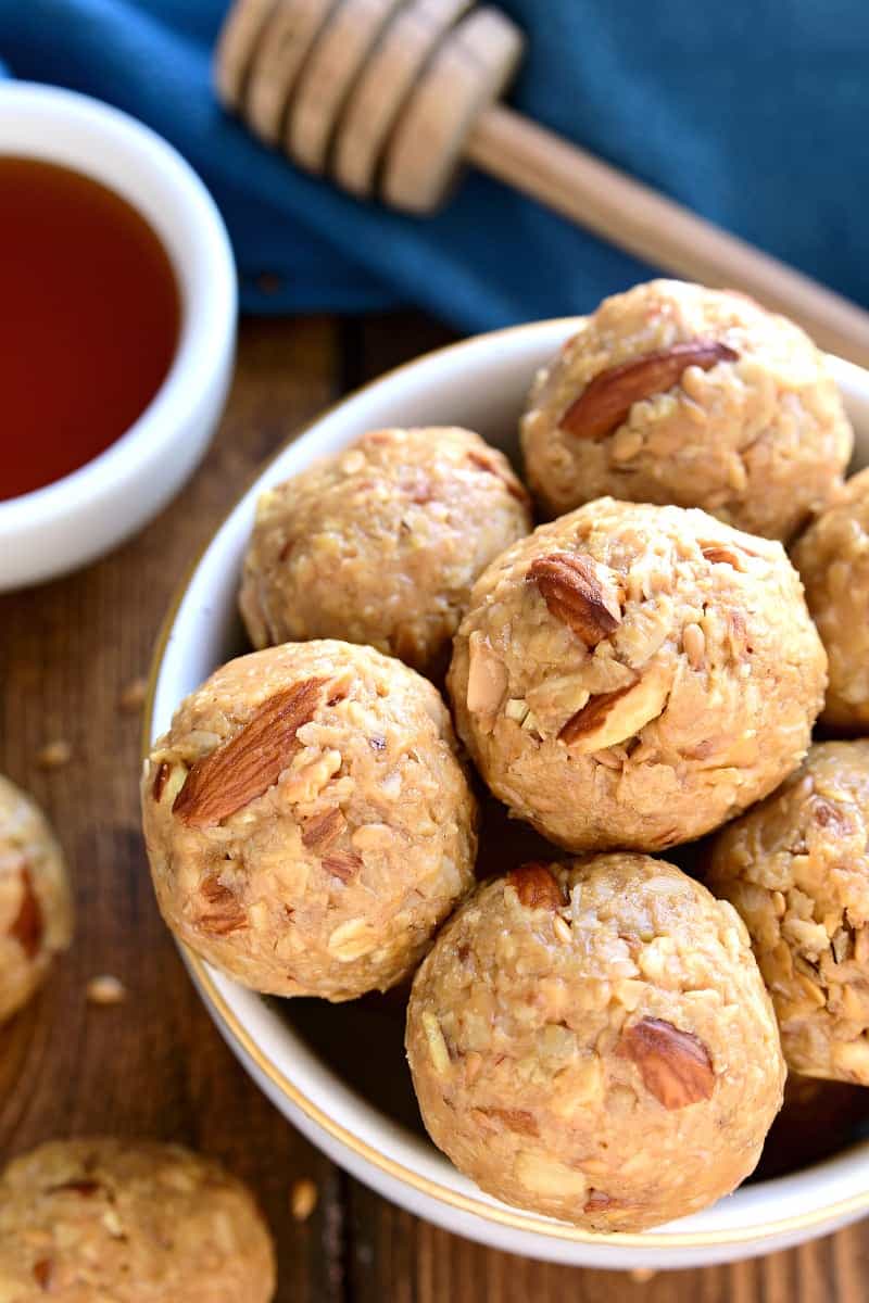 These Honey Almond Energy Bites are packed with the BEST flavors and perfect for snacking! They're a little bit salty, a little bit sweet, and guaranteed to give you the energy boost you need!