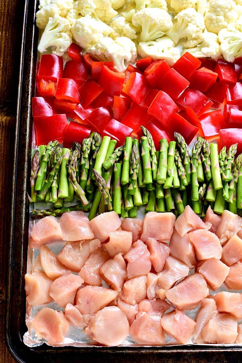 This Sheet Pan Pesto Chicken is loaded with veggies and packed with delicious flavor! Best of all, it requires just 10 minutes of prep and 20 minutes in the oven....all on just one pan!