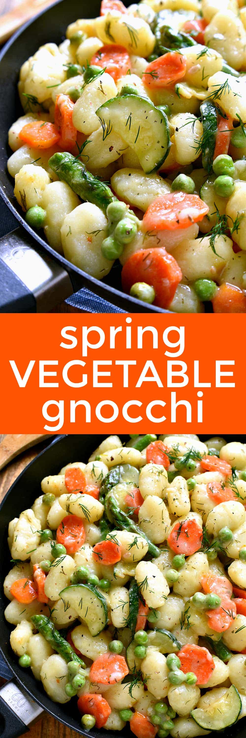 This Spring Vegetable Gnocchi is creamy, delicious, and perfect for spring! It's loaded with the BEST spring vegetables and comes together in under 20 minutes. Perfect for busy weeknights....and believe it or not, it's dairy free!