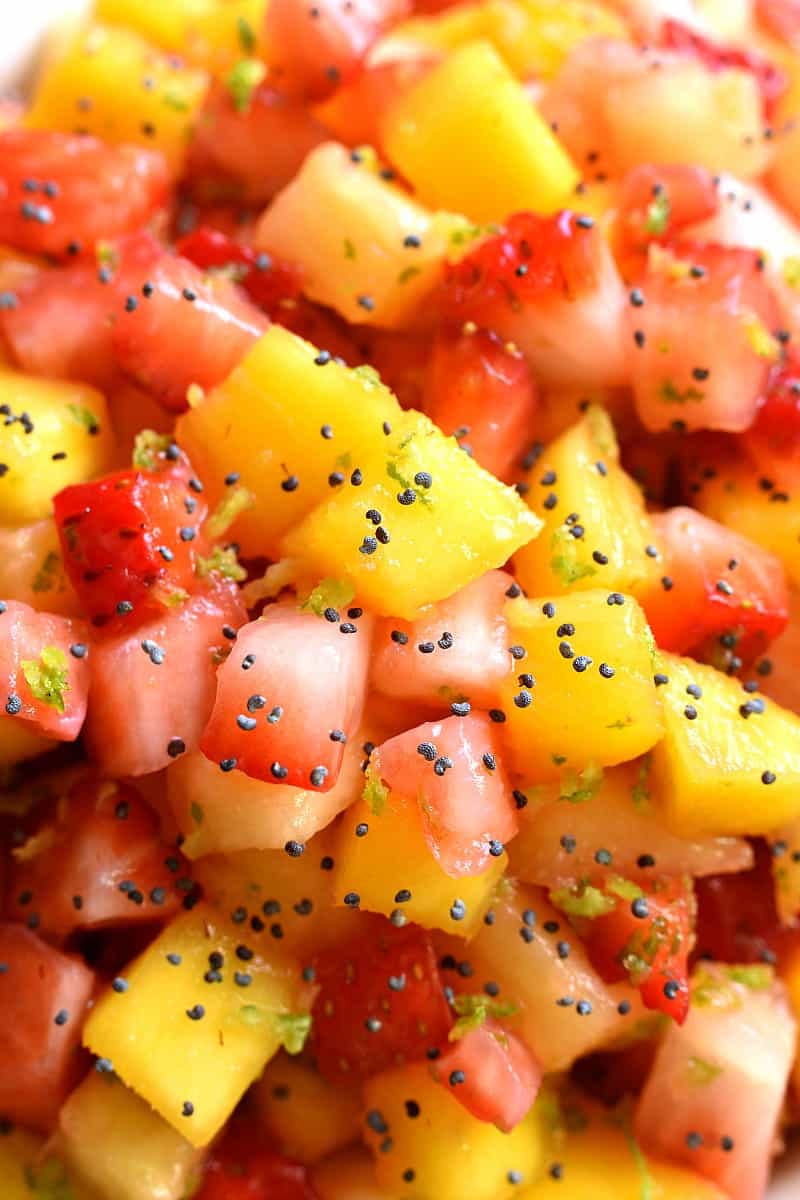 close up image of mango, watermelon, and strawberry salsa