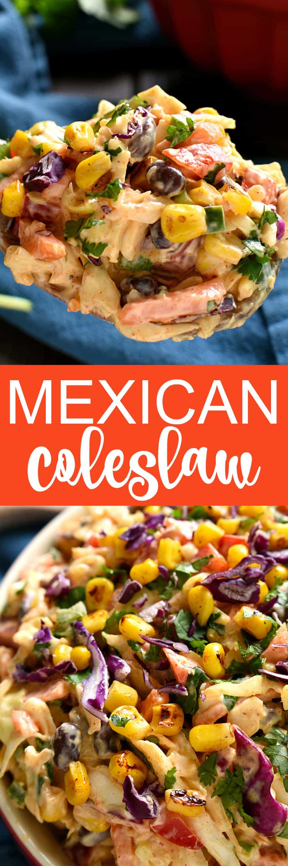 Taco Salad meets coleslaw in this deliciously creamy Mexican Coleslaw! Packed with flavor and perfect for summer cookouts!