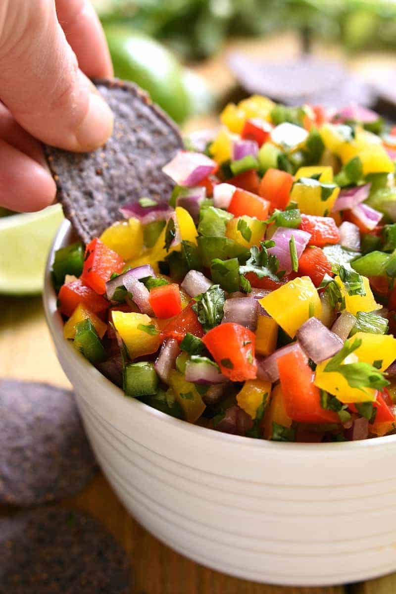 This Bell Pepper Salsa is a deliciously fresh, crisp alternative to classic salsa! Perfect for summer dipping!