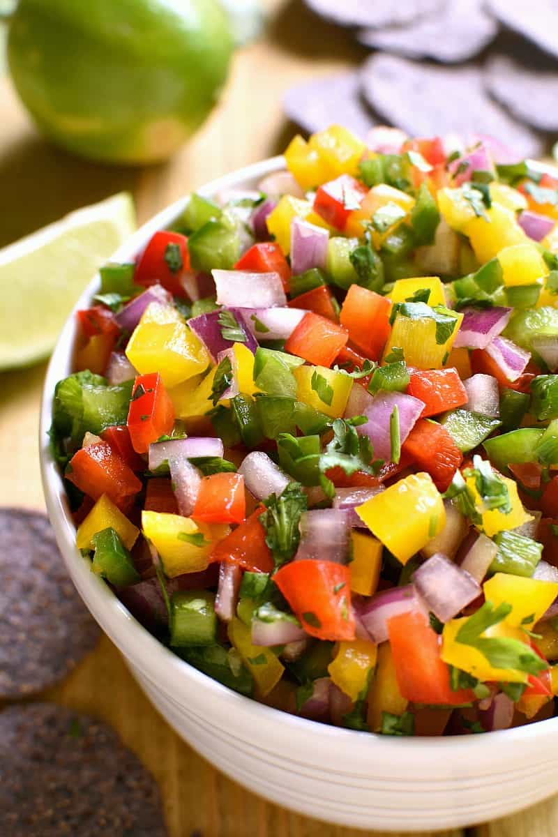 This Bell Pepper Salsa is a deliciously fresh, crisp alternative to classic salsa! Perfect for summer dipping!