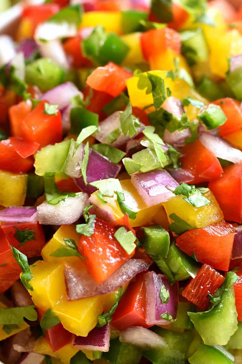 This Bell Pepper Salsa is a deliciously fresh, crisp alternative to classic salsa! Perfect for summer dipping!