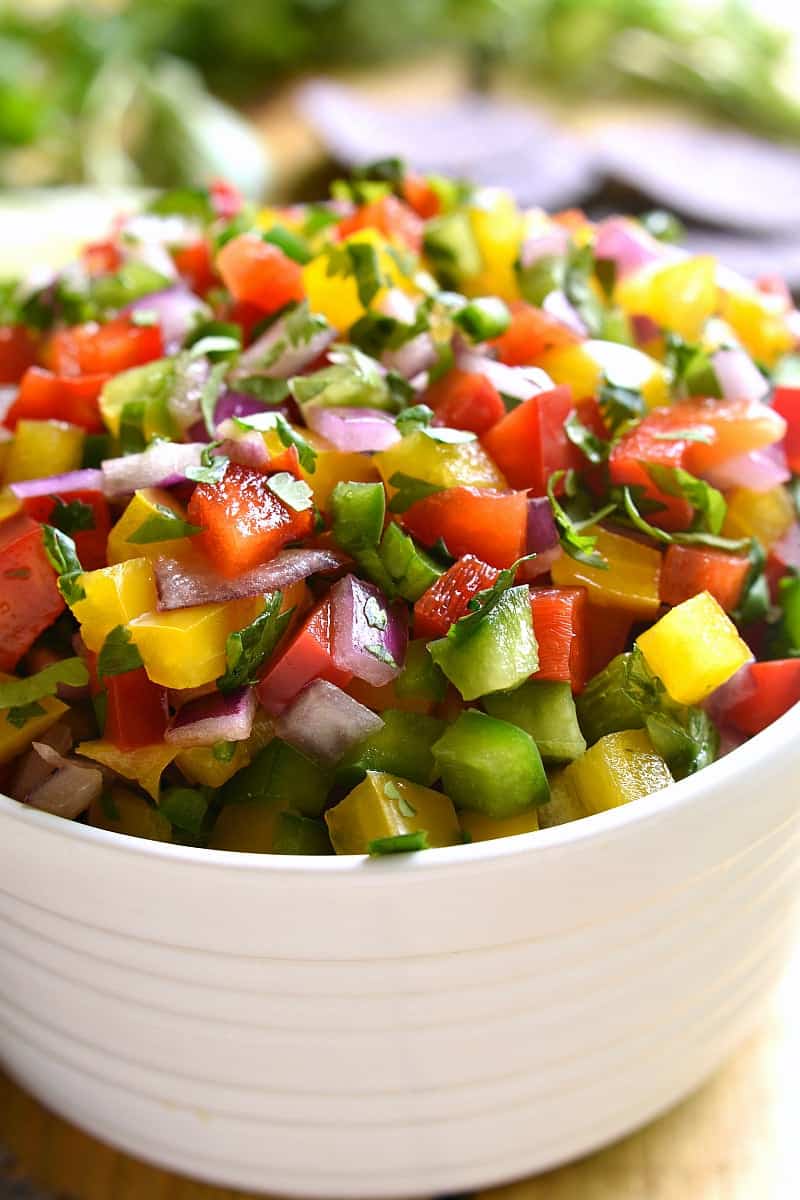 This Bell Pepper Salsa is a deliciously fresh, crisp alternative to classic salsa! Perfect for summer dipping!