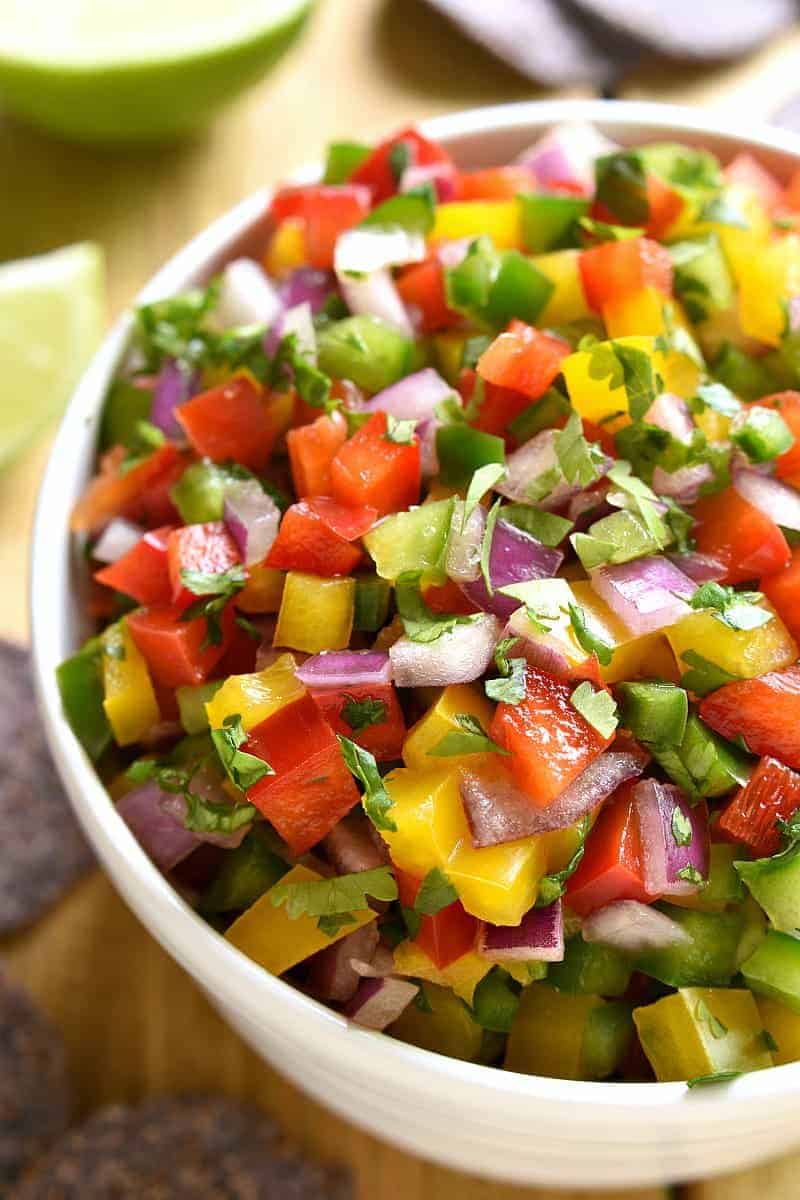 This Bell Pepper Salsa is a deliciously fresh, crisp alternative to classic salsa! Perfect for summer dipping!