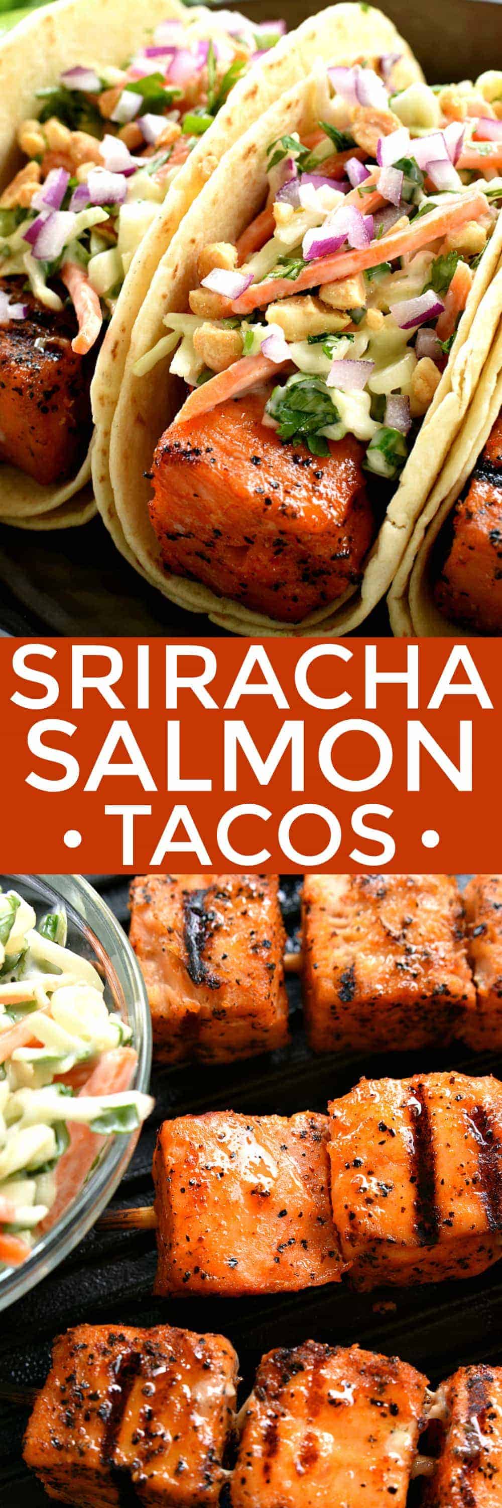 If you love salmon, you'll adore these Sriracha Salmon Tacos! They're topped with a simple Cilantro Lime Cole Slaw for the perfect balance of spicy and sweet. The BEST way to mix things up on taco night!