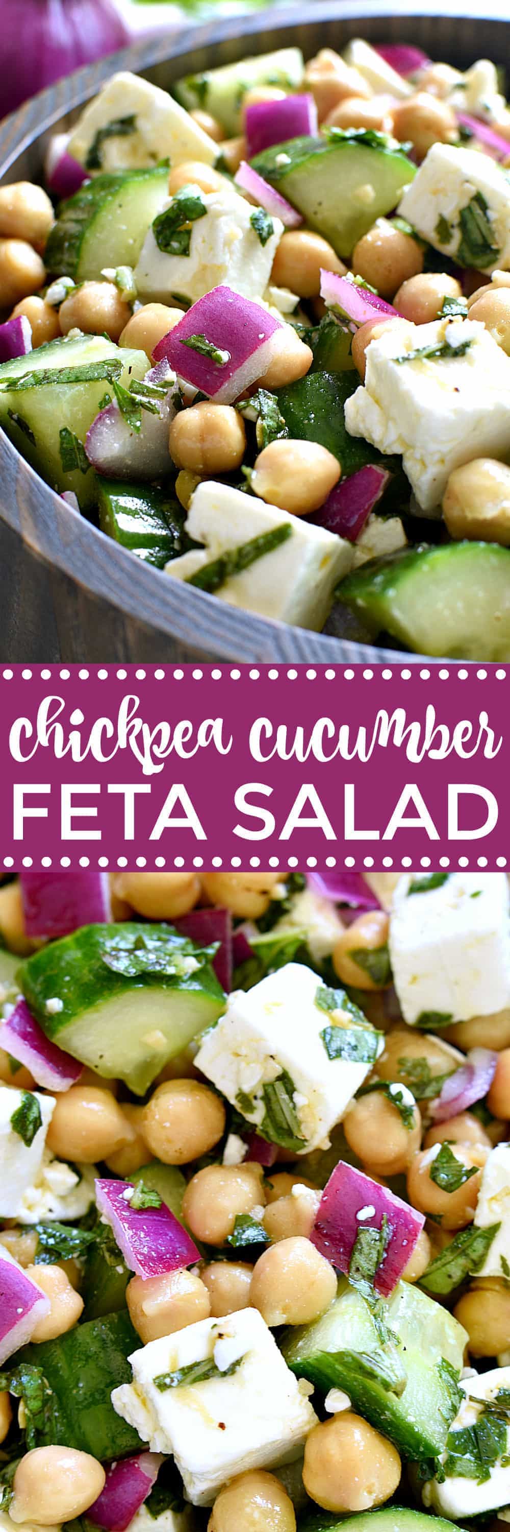 This Chickpea Cucumber Feta Salad has ALL the best flavors! Loaded with chickpeas, cucumbers, red onions, feta cheese, and fresh basil....this salad is so easy to make and is the perfect side dish for any meal!