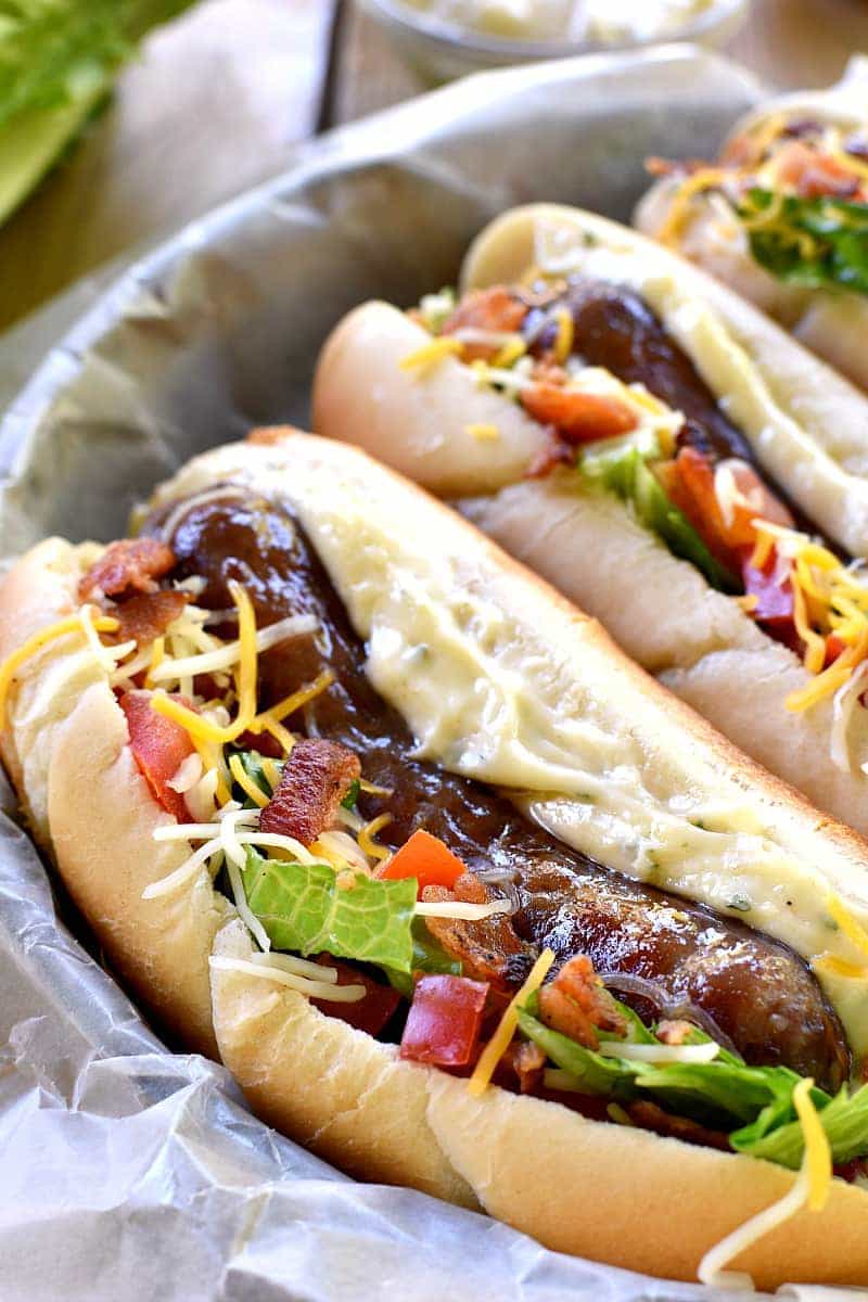 These Cheddar Ranch BLT Brats combine all the best flavors in one delicious sandwich! Perfect for Father's Day, game day, or any day....this sandwich is packed with favor and SO easy to make!