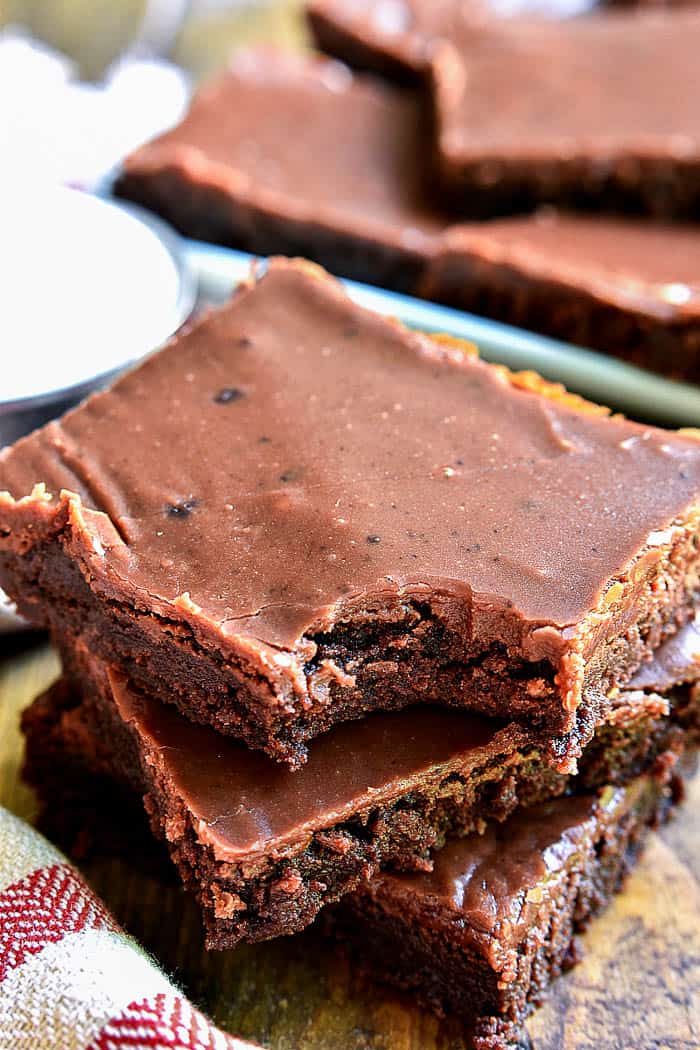 Stack of 3 frosted brownies