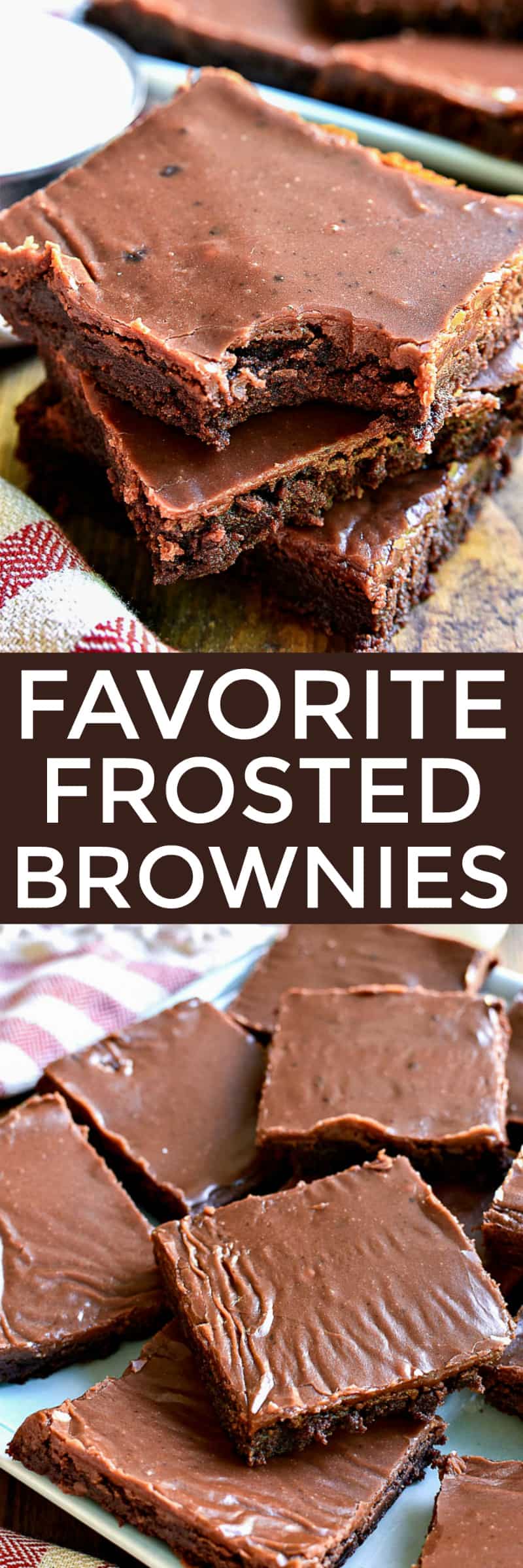 Collage image of frosted brownies