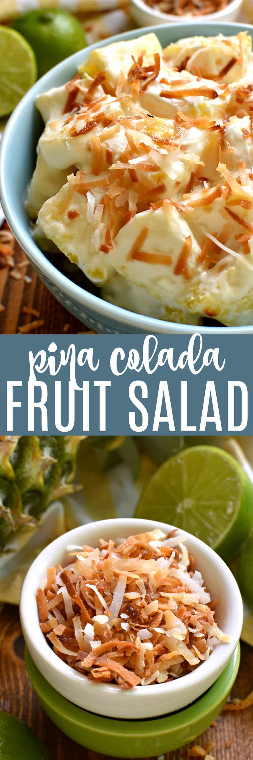 This Pina Colada Fruit Salad is the perfect taste of summer! Made with just 5 ingredients and ready in 10 minutes, this salad is ideal for summer picnics, parties, or lazy days by the pool!