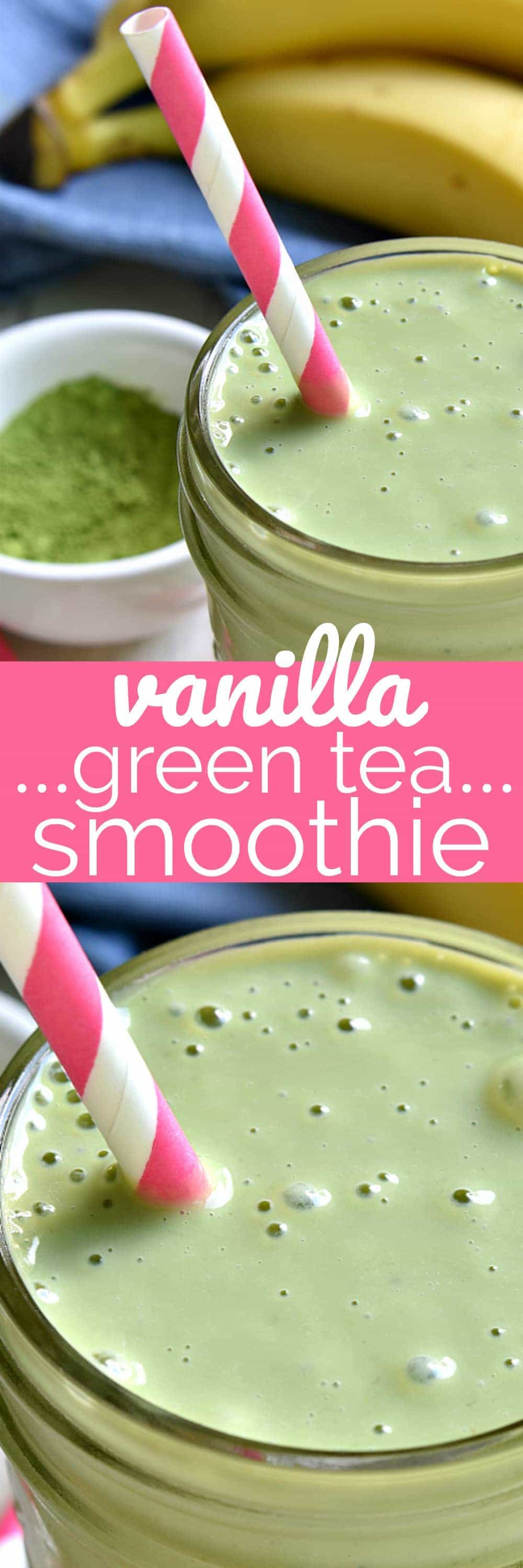 This Vanilla Green Tea Smoothie combines the classic flavors of green tea and vanilla in a rich, creamy smoothie that's both healthy and delicious! Perfect for breakfast or an afternoon pick me up!