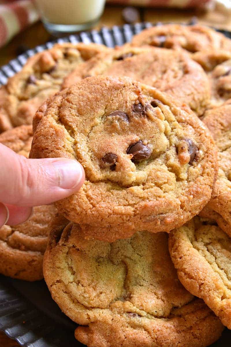 These Chocolate Chip Cookies are seriously the best!! Thick, chewy, and perfectly golden brown, once you try them, your search for the perfect chocolate chip cookie will be over. Guaranteed!