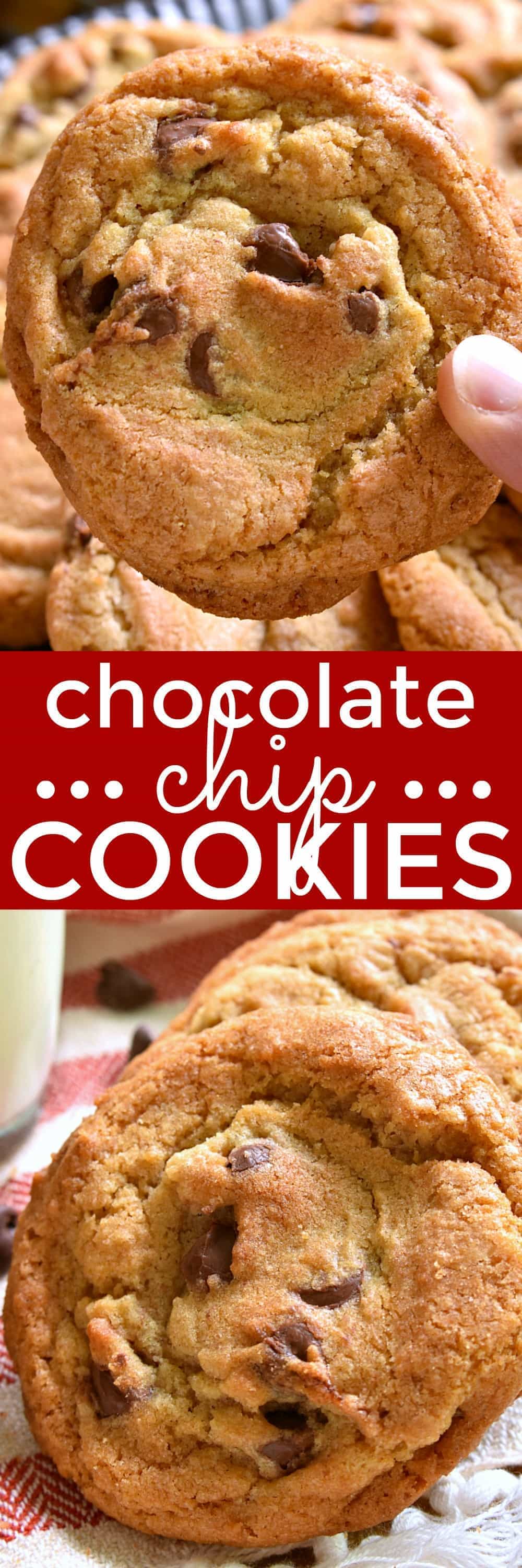 These Chocolate Chip Cookies are seriously the best!! Thick, chewy, and perfectly golden brown, once you try them, your search for the perfect chocolate chip cookie will be over. Guaranteed!