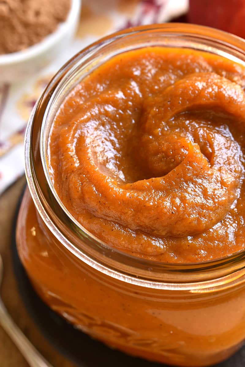 Homemade Pumpkin Butter is the most delicious taste of fall! Made with just 8 ingredients and ready in 15 minutes, this recipe is rich, creamy, flavorful, and perfect for spreading on your favorite breakfast breads or using in your favorite recipes!