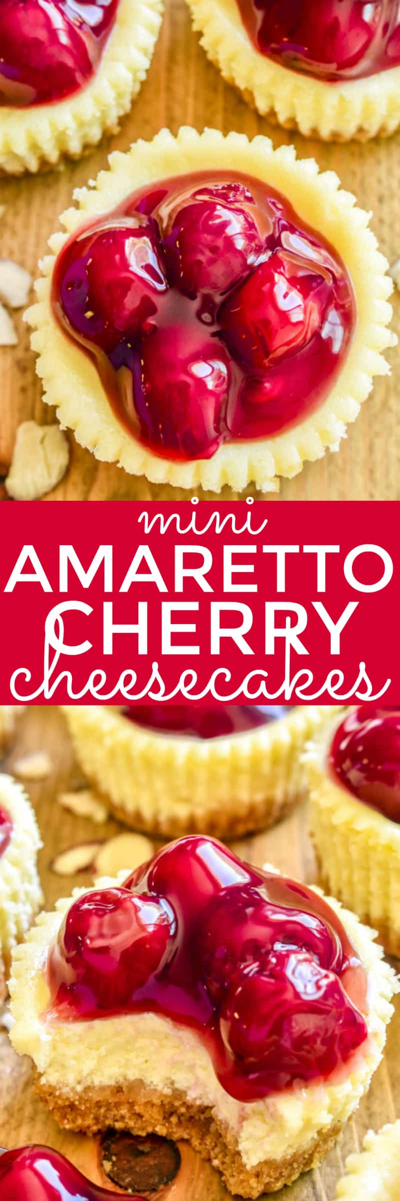 If you love cheesecake, you'll adore these Mini Amaretto Cherry Cheesecakes! The perfect easy dessert for holidays, parties, baby showers, or any special occasion. 