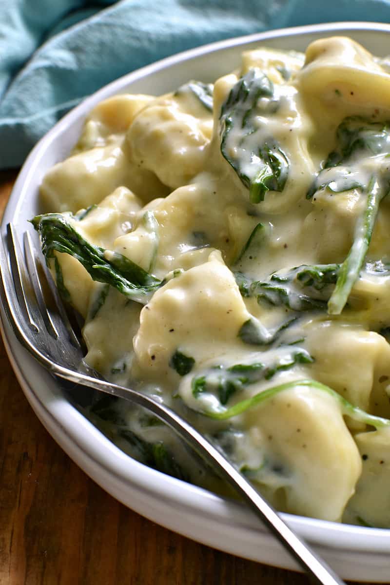 This Spinach Artichoke Tortellini is a pasta lover's dream! Rich, creamy, and loaded with cheesy goodness...this is one family dinner everyone will LOVE. And ready in just 20 minutes or less!