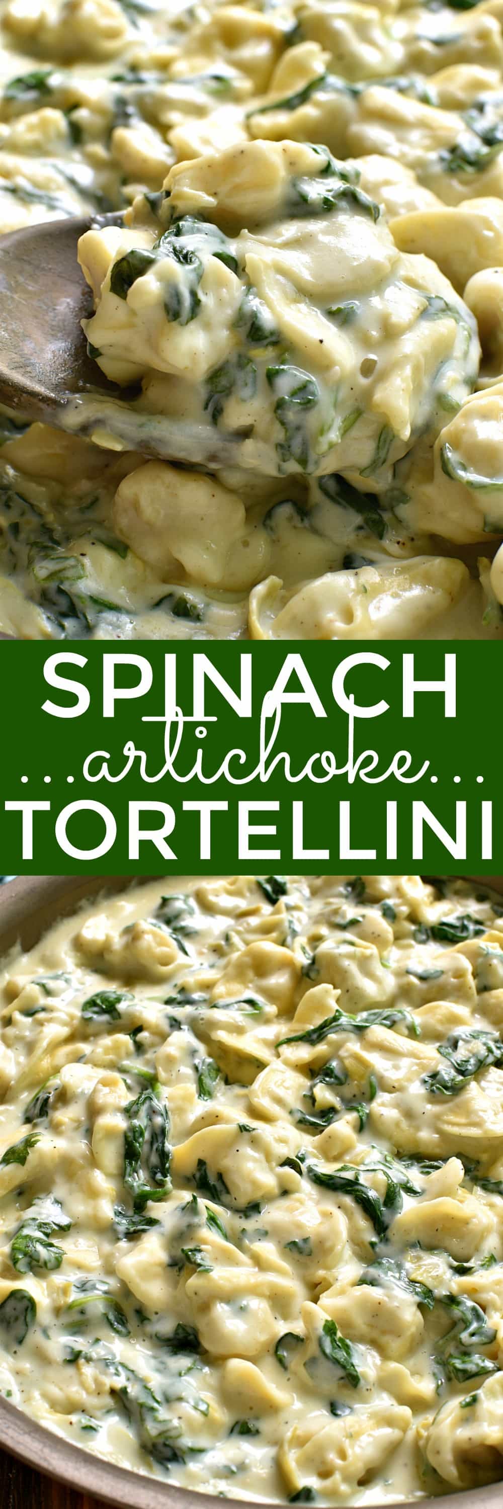 This Spinach Artichoke Tortellini is a pasta lover's dream! Rich, creamy, and loaded with cheesy goodness...this is one family dinner everyone will LOVE. And ready in just 20 minutes or less!