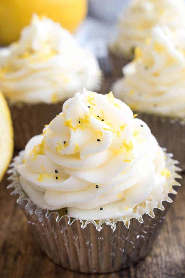 If you love all things LEMON, you'll go crazy for these Lemon Poppy Seed Cupcakes! Sweet, dense lemon poppy seed cupcakes topped with homemade lemon buttercream frosting...these cupcakes are completely bursting with citrus flavor. And since winter is citrus season, it's the perfect time to make them! They're the ideal treat for birthday parties, baby showers, or any special occasion, and once you taste their sweet lemony goodness, I guarantee you'll be making them all year round!