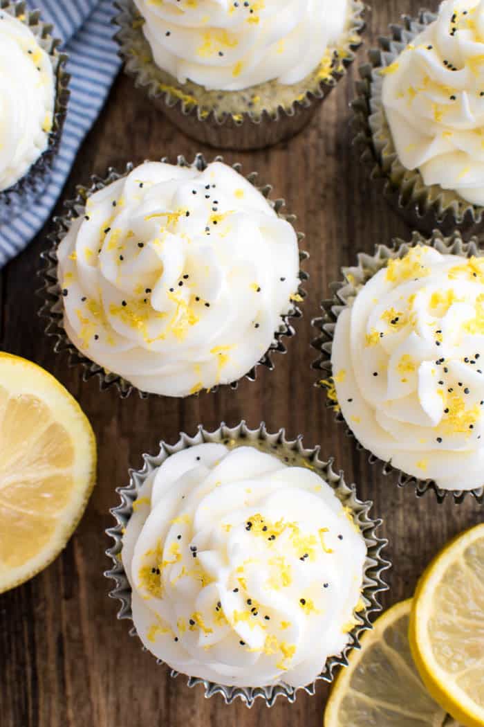 If you love all things LEMON, you'll go crazy for these Lemon Poppy Seed Cupcakes! Sweet, dense lemon poppy seed cupcakes topped with homemade lemon buttercream frosting...these cupcakes are completely bursting with citrus flavor. And since winter is citrus season, it's the perfect time to make them! They're the ideal treat for birthday parties, baby showers, or any special occasion, and once you taste their sweet lemony goodness, I guarantee you'll be making them all year round!