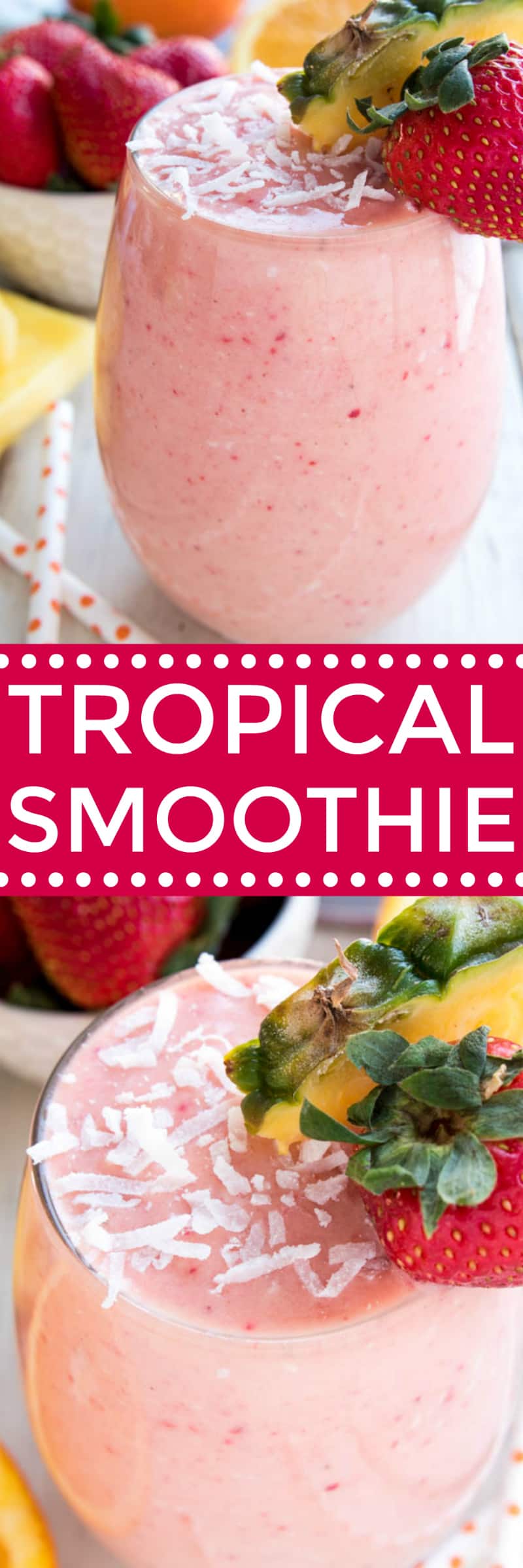 Start the New Year off right with this delicious Tropical Smoothie! Loaded with all the tropical flavors you love, this smoothie is the perfect way to beat the winter blues....and since it's made with frozen fruit, it's easy to make and enjoy all year round! Whether you like them for breakfast, snack time, or even dessert, you'll LOVE the refreshing taste of this Tropical Smoothie. And best of all, it couldn't be easier to make!