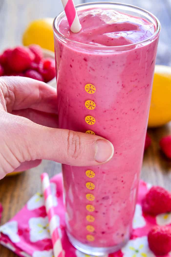 This Lemon Raspberry Smoothie is the ultimate taste of spring! It combines the delicious flavors of raspberry and lemon in an easy smoothie recipe that's perfect for breakfast, snack, or even a lighter dessert. 