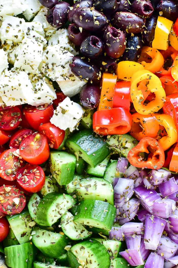 Close-up of Greek Salad ingredients