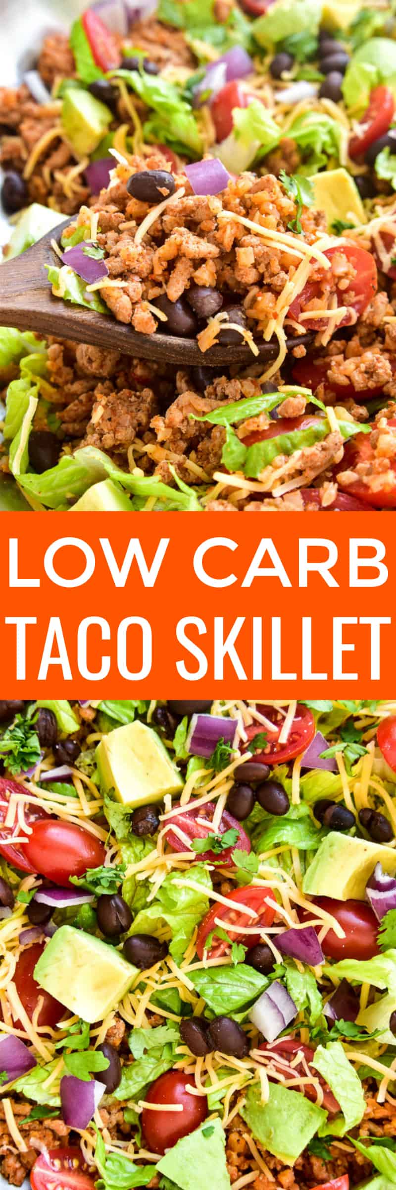 This Low Carb Taco Skillet is the ultimate healthy dinner recipe! Made with simple, fresh ingredients, this meal comes together quickly and is a delicious alternative to traditional tacos.