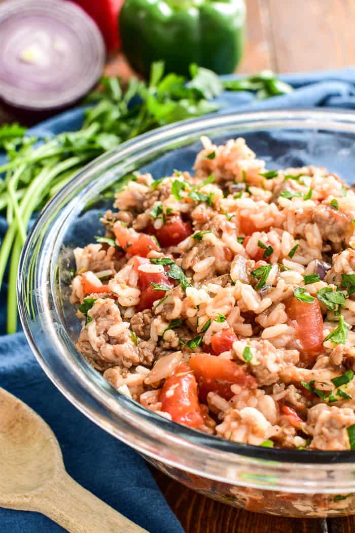 Italian Stuffed Pepper filling in a mixing bowl