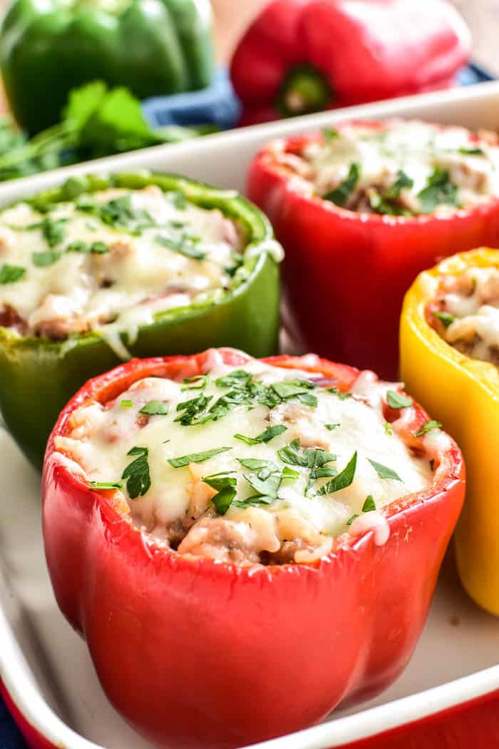 Italian Stuffed Peppers in a pan