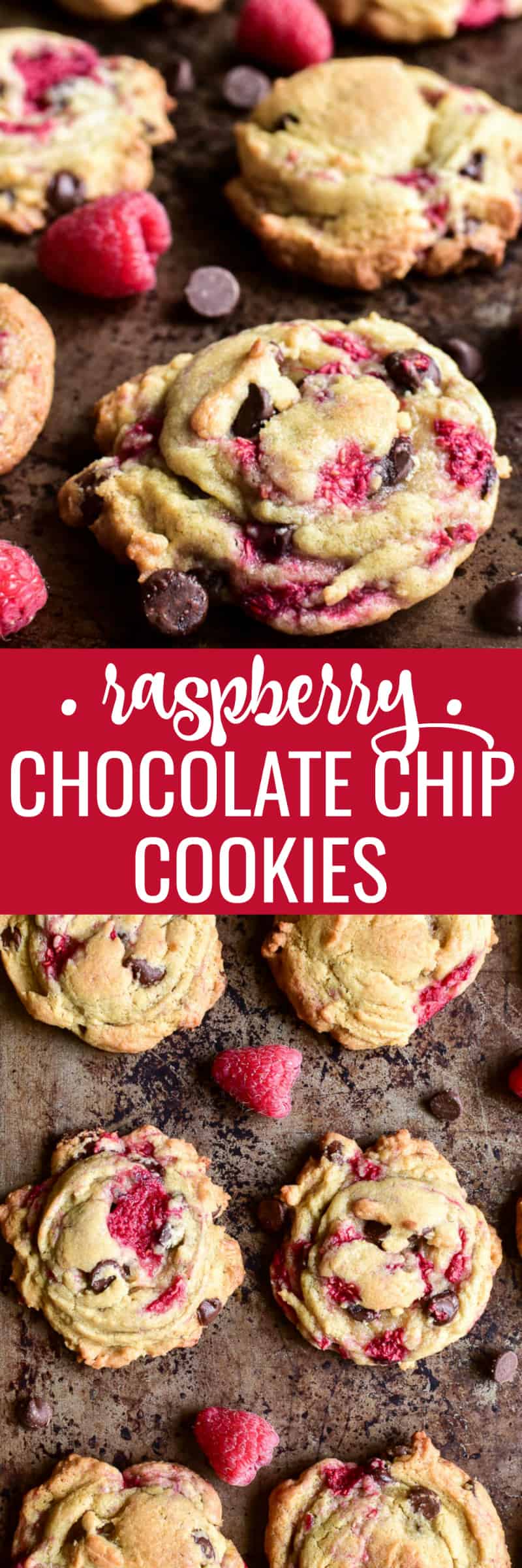 Collage image of Raspberry Chocolate Chip Cookies