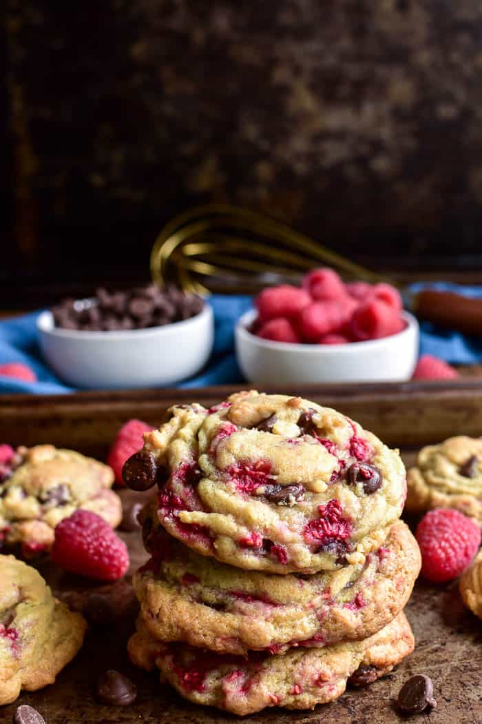 Stack of 3 Raspberry Chocolate Chip Cookies 