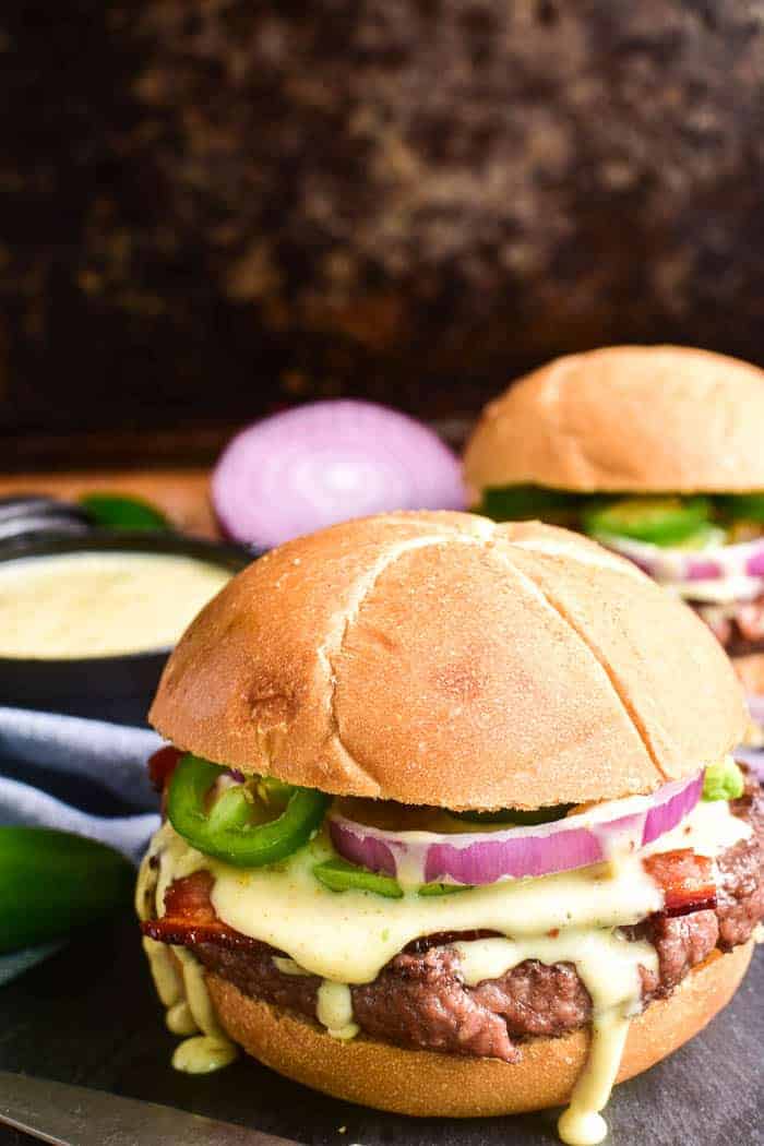 Queso Burger in a bun 