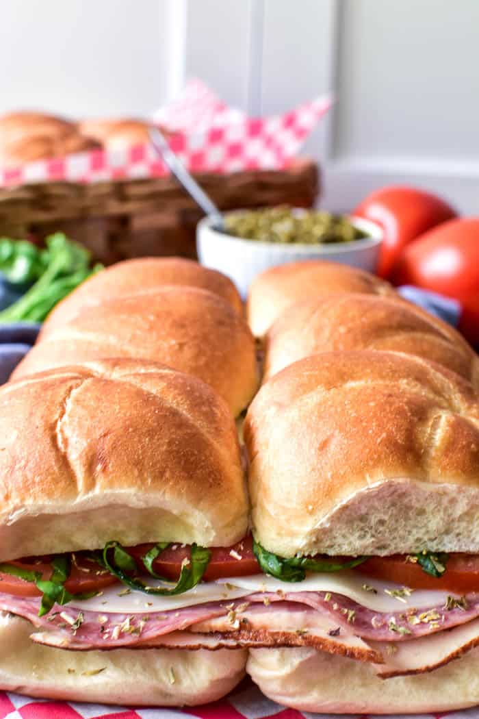 Extreme close up of Italian Slider sandwiches