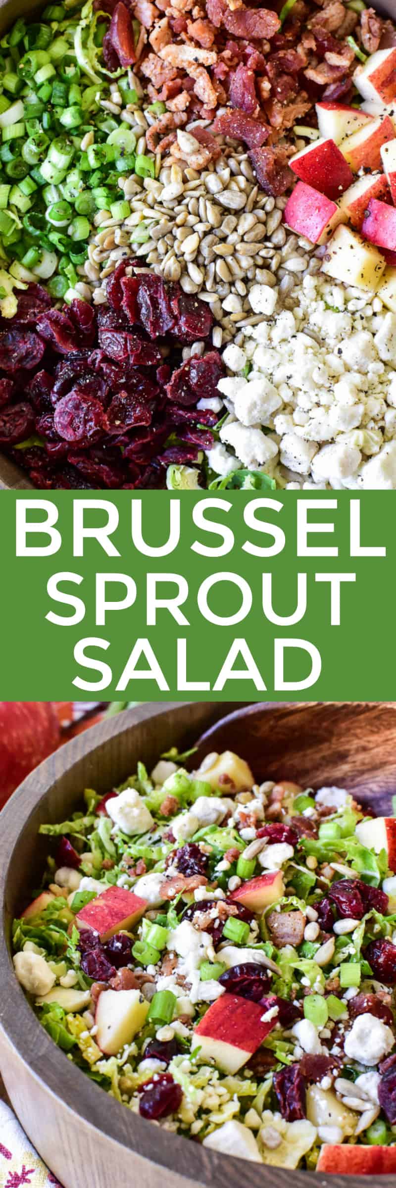 Collage image of Brussel Sprout Salad & ingredients 