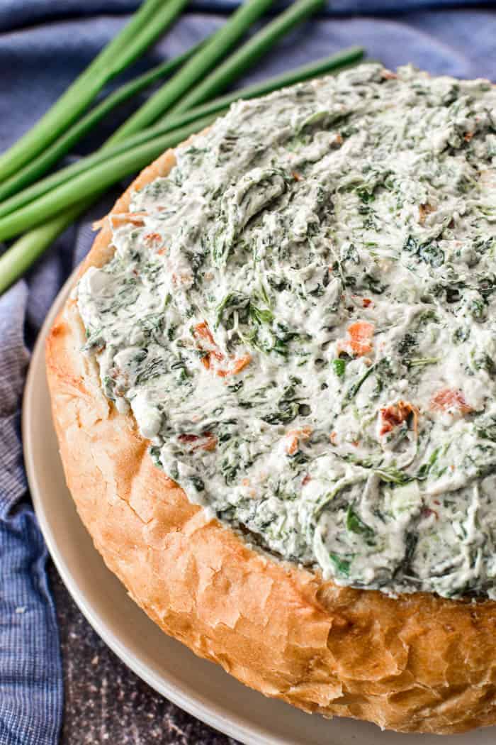 Spinach Dip in bread bowl