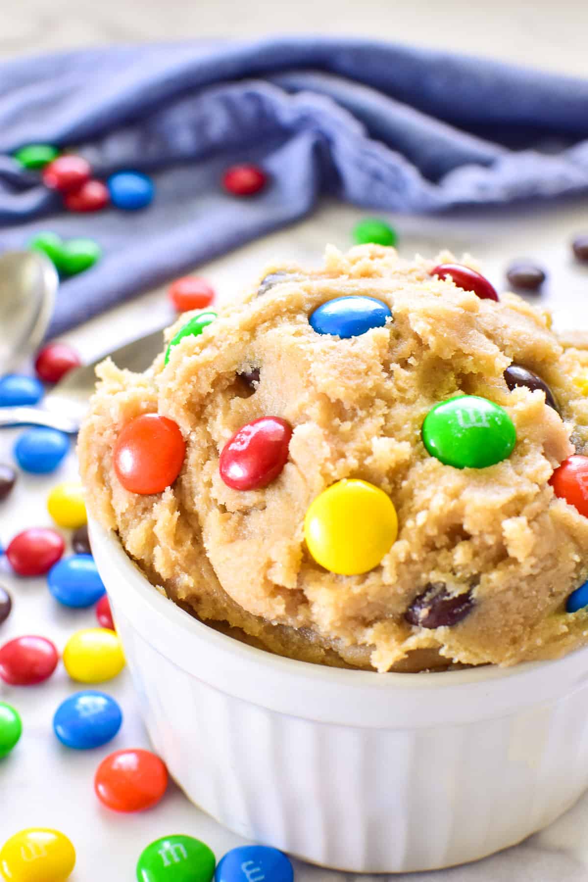Edible Cookie Dough in bowl with m&m's